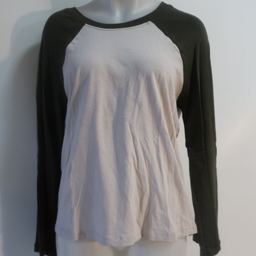 NWT Womens LA Made Military Green Beige (Item- 32) Raglan Baseball T-Shirt M - Picture 2 of 7